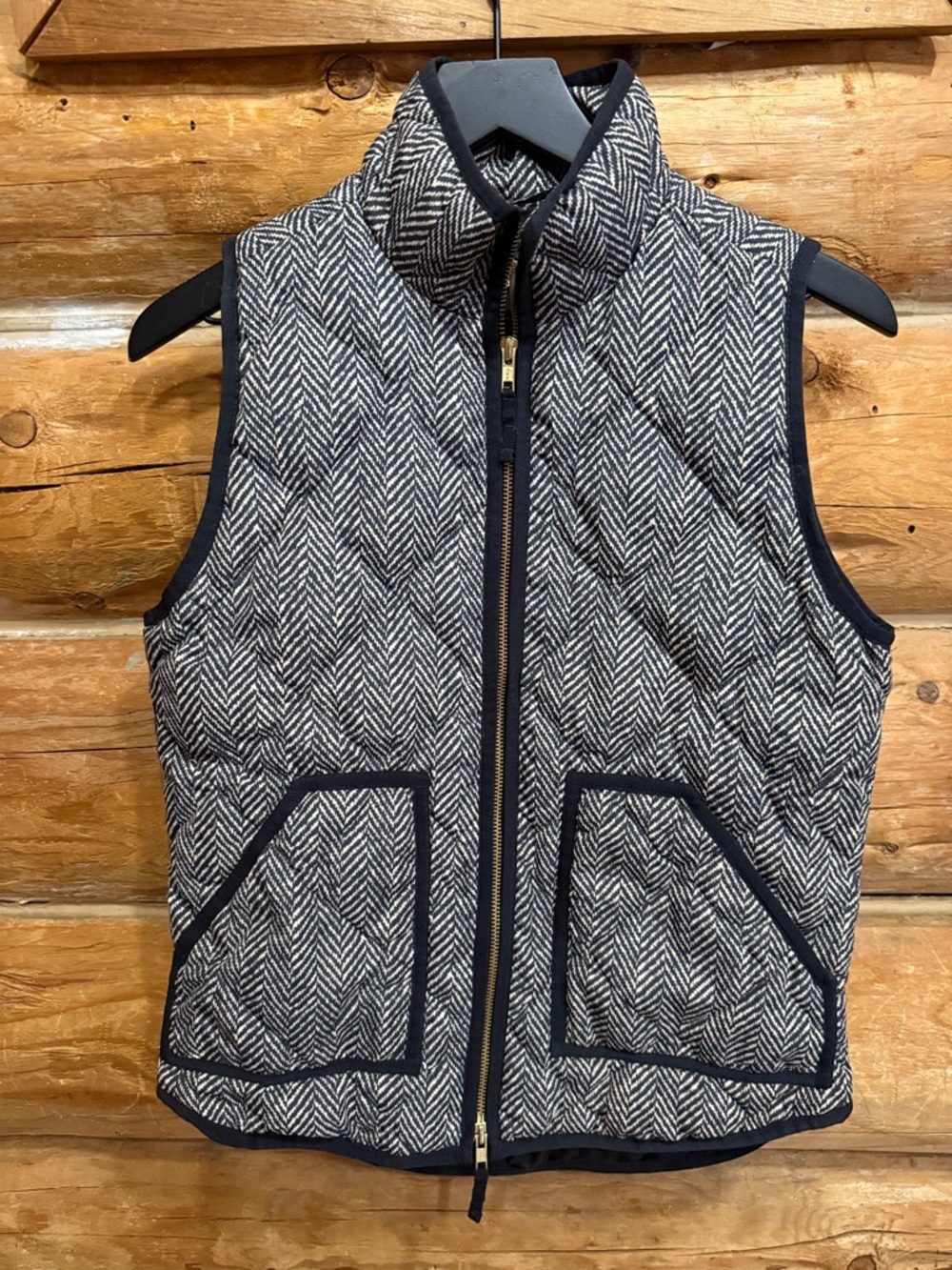 J. Crew Herringbone Quilted Vest in Navy and White